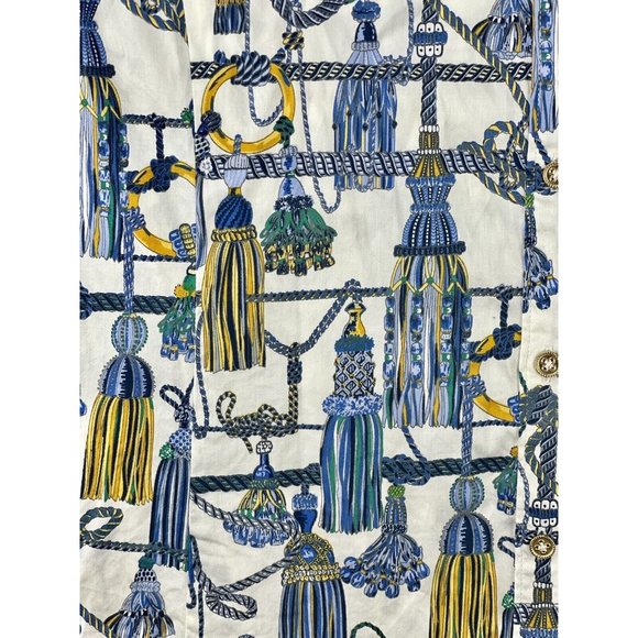 Tommy Hilfiger Shirt Womens Size Large Long Sleeve Tassel Print Button Front - Picture 10 of 16